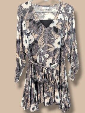 Whim Purple Metallic Floral Leopard Chiffon Flutter Sleeve Ruffle Mini Dress